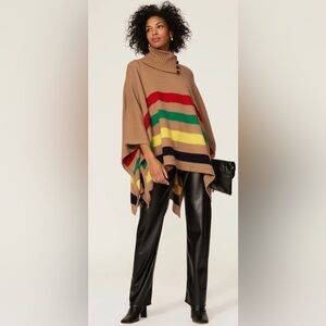 Lauren Ralph Lauren Superb Multi Stripe Sweater Poncho Cape Stripes Preppy S-M
